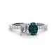 1 - Galina 7x5 mm Emerald Cut Forever Brilliant Moissanite and 8x6 mm Oval London Blue Topaz 2 Stone Duo Ring 