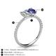 5 - Galina 7x5 mm Emerald Cut Forever Brilliant Moissanite and 8x6 mm Oval Iolite 2 Stone Duo Ring 