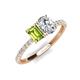 4 - Galina 7x5 mm Emerald Cut Peridot and 8x6 mm Oval Forever One Moissanite 2 Stone Duo Ring 