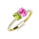 4 - Galina 7x5 mm Emerald Cut Peridot and 8x6 mm Oval Pink Sapphire 2 Stone Duo Ring 