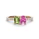 1 - Galina 7x5 mm Emerald Cut Peridot and 8x6 mm Oval Pink Sapphire 2 Stone Duo Ring 