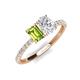 4 - Galina 7x5 mm Emerald Cut Peridot and 8x6 mm Oval White Sapphire 2 Stone Duo Ring 