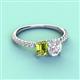 3 - Galina 7x5 mm Emerald Cut Peridot and 8x6 mm Oval White Sapphire 2 Stone Duo Ring 