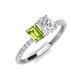 4 - Galina 7x5 mm Emerald Cut Peridot and 8x6 mm Oval White Sapphire 2 Stone Duo Ring 