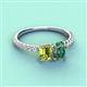 3 - Galina 7x5 mm Emerald Cut Peridot and 8x6 mm Oval Lab Created Alexandrite 2 Stone Duo Ring 