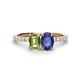 1 - Galina 7x5 mm Emerald Cut Peridot and 8x6 mm Oval Iolite 2 Stone Duo Ring 