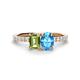 1 - Galina 7x5 mm Emerald Cut Peridot and 8x6 mm Oval Blue Topaz 2 Stone Duo Ring 