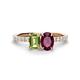 1 - Galina 7x5 mm Emerald Cut Peridot and 8x6 mm Oval Rhodolite Garnet 2 Stone Duo Ring 