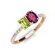 4 - Galina 7x5 mm Emerald Cut Peridot and 8x6 mm Oval Rhodolite Garnet 2 Stone Duo Ring 