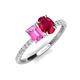 4 - Galina 7x5 mm Emerald Cut Pink Sapphire and 8x6 mm Oval Ruby 2 Stone Duo Ring 