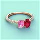 3 - Galina 7x5 mm Emerald Cut Pink Sapphire and 8x6 mm Oval Ruby 2 Stone Duo Ring 