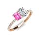 4 - Galina 7x5 mm Emerald Cut Pink Sapphire and GIA Certified 8x6 mm Oval Diamond 2 Stone Duo Ring 