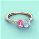 3 - Galina 7x5 mm Emerald Cut Pink Sapphire and 8x6 mm Oval Aquamarine 2 Stone Duo Ring 