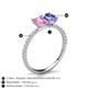 5 - Galina 7x5 mm Emerald Cut Pink Sapphire and 8x6 mm Oval Tanzanite 2 Stone Duo Ring 