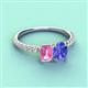 3 - Galina 7x5 mm Emerald Cut Pink Sapphire and 8x6 mm Oval Tanzanite 2 Stone Duo Ring 