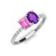 4 - Galina 7x5 mm Emerald Cut Pink Sapphire and 8x6 mm Oval Amethyst 2 Stone Duo Ring 