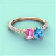 3 - Galina 7x5 mm Emerald Cut Pink Sapphire and 8x6 mm Oval Blue Topaz 2 Stone Duo Ring 