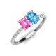 4 - Galina 7x5 mm Emerald Cut Pink Sapphire and 8x6 mm Oval Blue Topaz 2 Stone Duo Ring 