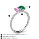5 - Galina 7x5 mm Emerald Cut Pink Sapphire and 8x6 mm Oval Emerald 2 Stone Duo Ring 