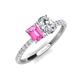 4 - Galina 7x5 mm Emerald Cut Pink Sapphire and IGI Certified 8x6 mm Oval Lab Grown Diamond 2 Stone Duo Ring 