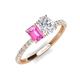 4 - Galina 7x5 mm Emerald Cut Pink Sapphire and 8x6 mm Oval White Sapphire 2 Stone Duo Ring 