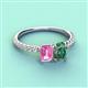 3 - Galina 7x5 mm Emerald Cut Pink Sapphire and 8x6 mm Oval Lab Created Alexandrite 2 Stone Duo Ring 