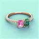 3 - Galina 7x5 mm Emerald Cut Pink Sapphire and 8x6 mm Oval Lab Created Alexandrite 2 Stone Duo Ring 