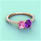 3 - Galina 7x5 mm Emerald Cut Pink Sapphire and 8x6 mm Oval Amethyst 2 Stone Duo Ring 