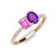4 - Galina 7x5 mm Emerald Cut Pink Sapphire and 8x6 mm Oval Amethyst 2 Stone Duo Ring 