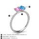5 - Galina 7x5 mm Emerald Cut Pink Sapphire and 8x6 mm Oval Blue Topaz 2 Stone Duo Ring 
