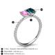 5 - Galina 7x5 mm Emerald Cut Pink Sapphire and 8x6 mm Oval London Blue Topaz 2 Stone Duo Ring 