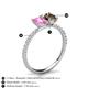 5 - Galina 7x5 mm Emerald Cut Pink Sapphire and 8x6 mm Oval Smoky Quartz 2 Stone Duo Ring 