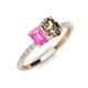 4 - Galina 7x5 mm Emerald Cut Pink Sapphire and 8x6 mm Oval Smoky Quartz 2 Stone Duo Ring 