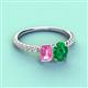 3 - Galina 7x5 mm Emerald Cut Pink Sapphire and 8x6 mm Oval Emerald 2 Stone Duo Ring 