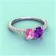 3 - Galina 7x5 mm Emerald Cut Pink Sapphire and 8x6 mm Oval Amethyst 2 Stone Duo Ring 