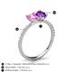 5 - Galina 7x5 mm Emerald Cut Pink Sapphire and 8x6 mm Oval Amethyst 2 Stone Duo Ring 