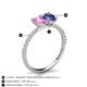 5 - Galina 7x5 mm Emerald Cut Pink Sapphire and 8x6 mm Oval Iolite 2 Stone Duo Ring 