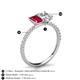 5 - Galina 7x5 mm Emerald Cut Ruby and IGI Certified 8x6 mm Oval Lab Grown Diamond 2 Stone Duo Ring 