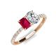 4 - Galina 7x5 mm Emerald Cut Ruby and IGI Certified 8x6 mm Oval Lab Grown Diamond 2 Stone Duo Ring 