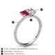 5 - Galina 7x5 mm Emerald Cut Ruby and 8x6 mm Oval Forever One Moissanite 2 Stone Duo Ring 