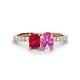 1 - Galina 7x5 mm Emerald Cut Ruby and 8x6 mm Oval Pink Sapphire 2 Stone Duo Ring 