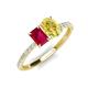 4 - Galina 7x5 mm Emerald Cut Ruby and 8x6 mm Oval Yellow Sapphire 2 Stone Duo Ring 