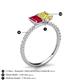 5 - Galina 7x5 mm Emerald Cut Ruby and 8x6 mm Oval Yellow Sapphire 2 Stone Duo Ring 