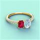 3 - Galina 7x5 mm Emerald Cut Ruby and 8x6 mm Oval Aquamarine 2 Stone Duo Ring 