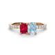 1 - Galina 7x5 mm Emerald Cut Ruby and 8x6 mm Oval Aquamarine 2 Stone Duo Ring 