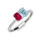 4 - Galina 7x5 mm Emerald Cut Ruby and 8x6 mm Oval Aquamarine 2 Stone Duo Ring 