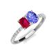 4 - Galina 7x5 mm Emerald Cut Ruby and 8x6 mm Oval Tanzanite 2 Stone Duo Ring 