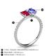 5 - Galina 7x5 mm Emerald Cut Ruby and 8x6 mm Oval Tanzanite 2 Stone Duo Ring 