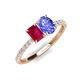 4 - Galina 7x5 mm Emerald Cut Ruby and 8x6 mm Oval Tanzanite 2 Stone Duo Ring 