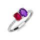 4 - Galina 7x5 mm Emerald Cut Ruby and 8x6 mm Oval Amethyst 2 Stone Duo Ring 